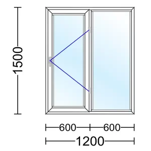 پنجره ترمال بریک لولایی سری 60 با ابعاد 1200 در 1500