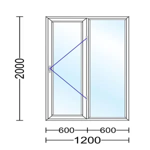 پنجره ترمال بریک لولایی سری 60 با ابعاد 1200 در 2000